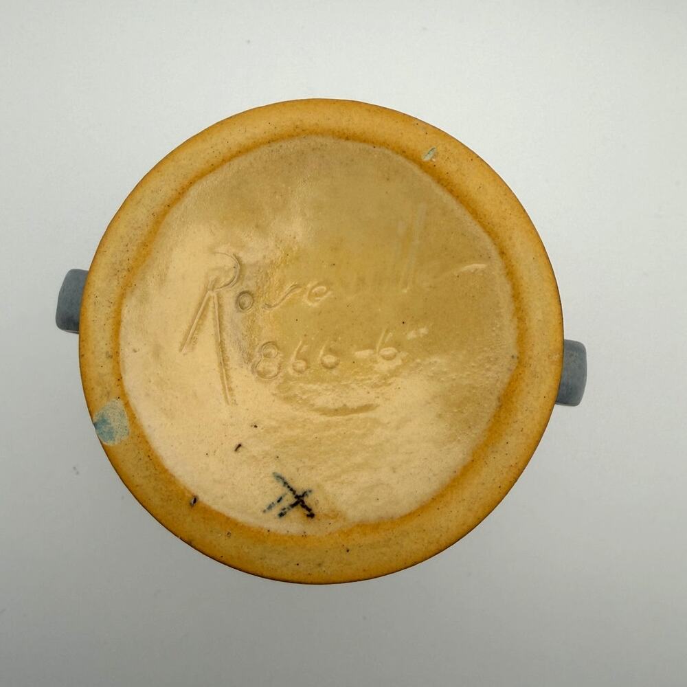 Rare Vintage Roseville Poppy Art Pottery Vase 866-6 Soft Blue Yellow 1930s Decor - Picture 8 of 13